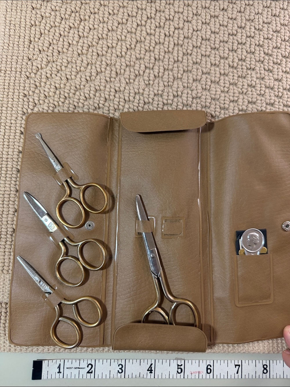 Vintage Wasa Solingen Scissors 4 Pc Sewing Kit & Vinyl Pouch German Made 1960’s